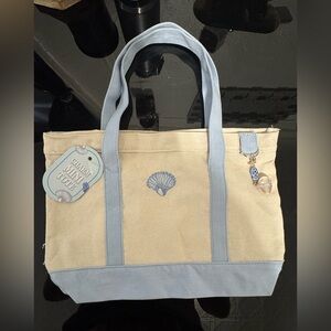 Canvas Shell Charm Mini Tote - Blue and Cream